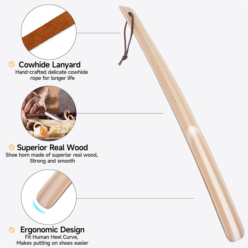 PCEEL Shoe Horn Long Handle Super Strong Plastic/Genuine Wood with Lanyard,Shoehorn Fit for Men,Women,Seniors,Kids - Image 3